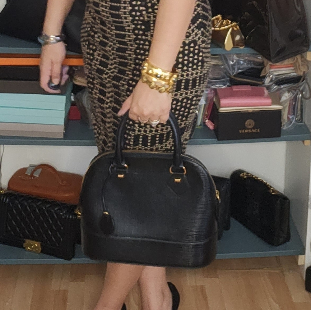 MARIE CLAIRE Alma Pattern Black Leather Handbag Used